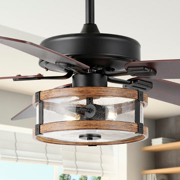 Joanna 52" Rustic Industrial Iron/Wood/Seeded Glass Mobile-App/Remote-Controlled LED Ceiling Fan - JONATHAN Y